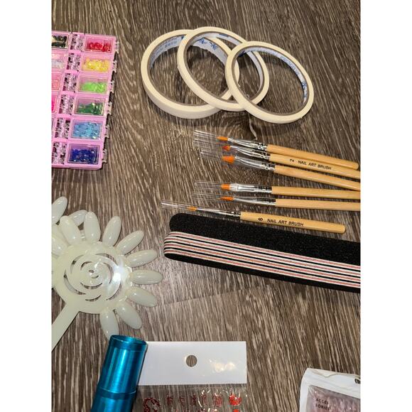 Huge Lot Nail Acrylic Design Glitter Jewels Rhinestones Brushes Stickers Press - Picture 4 of 5